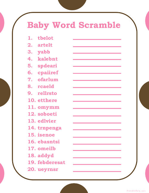 Printable Word Scramble for Baby Sower